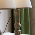 Lampe balustre, bois patine ancienne